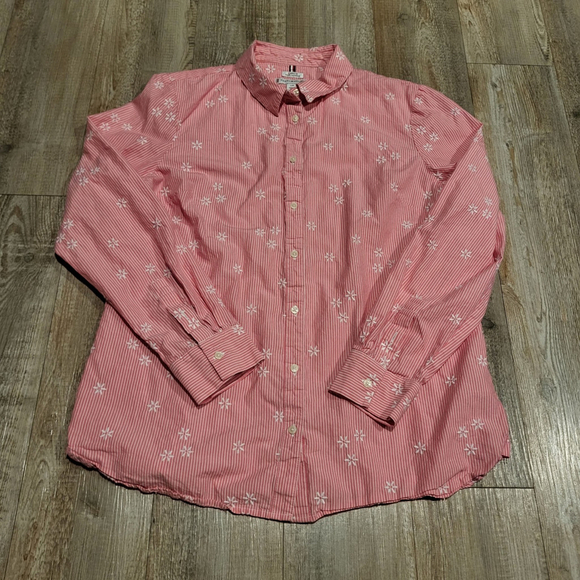 Tommy Hilfiger Classic Fit Floral Embroidered Button Down Shirt Women's Large - Picture 1 of 6